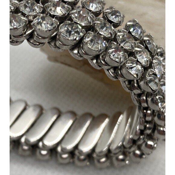 Vintage Clear Rhinestone Accordion Stretch Silver Tone Bracelet 50s 60s Sparkly - Picture 5 of 9